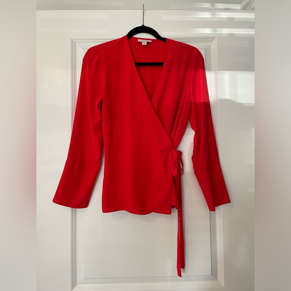 Topshop Wrap Blouse Red Size: 2